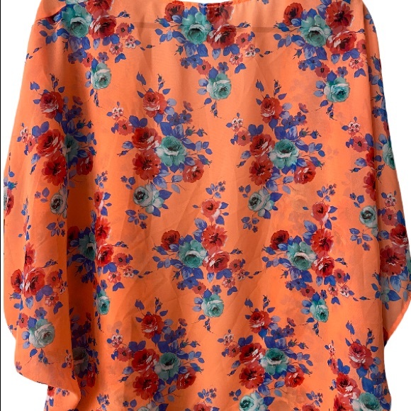 Windsor Sheer Orange Flower Pattern Open Cardigan - Picture 6 of 8